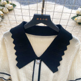 Chic Color-Block Polo Metallic Buckle Waist-Defining Knit Dress