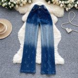 Luminous Gradient Crystal-Embellished Wide-Leg Denim