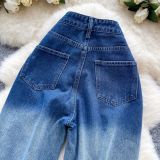 Luminous Gradient Crystal-Embellished Wide-Leg Denim