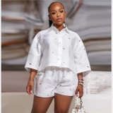 Studded Collar Bat-Wing Chic Two-Piece Set