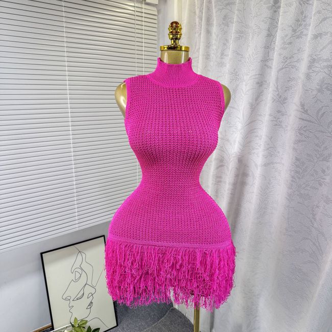 Sleeveless Knitted Fringe Bodycon Dress