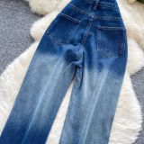 Luminous Gradient Crystal-Embellished Wide-Leg Denim