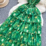 Bohemian Tropical Paradise Off-Shoulder Ruffle Maxi Dress