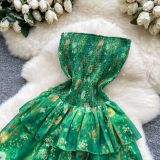 Bohemian Tropical Paradise Off-Shoulder Ruffle Maxi Dress