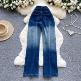 Luminous Gradient Crystal-Embellished Wide-Leg Denim