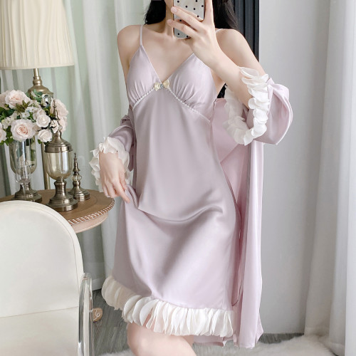 Sensual Two-Piece Camisole Robe Set with Built-in Padding