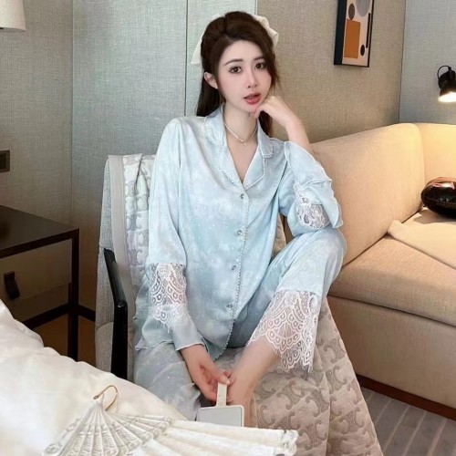 Silky Lace Long Sleeve Loungewear Set