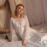 Ice Silk Mesh Backless Long Sleeve Nightgown