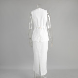 Minimalist Linen Sleeveless Vest with High-Waist Skirt Casual Set