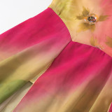 Ruffled Hem Embroidered Floral Spaghetti Strap Midi Dress