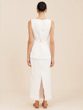 Minimalist Linen Sleeveless Vest with High-Waist Skirt Casual Set