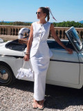 Minimalist Linen Sleeveless Vest with High-Waist Skirt Casual Set