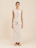 Minimalist Linen Sleeveless Vest with High-Waist Skirt Casual Set