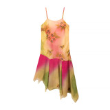 Ruffled Hem Embroidered Floral Spaghetti Strap Midi Dress