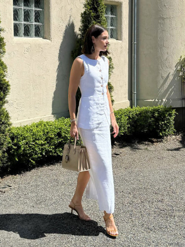 Minimalist Linen Sleeveless Vest with High-Waist Skirt Casual Set