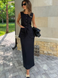 Minimalist Linen Sleeveless Vest with High-Waist Skirt Casual Set