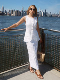 Minimalist Linen Sleeveless Vest with High-Waist Skirt Casual Set