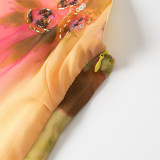 Ruffled Hem Embroidered Floral Spaghetti Strap Midi Dress