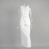 Minimalist Linen Sleeveless Vest with High-Waist Skirt Casual Set