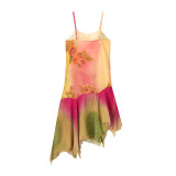 Ruffled Hem Embroidered Floral Spaghetti Strap Midi Dress