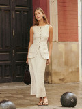 Minimalist Linen Sleeveless Vest with High-Waist Skirt Casual Set