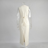 Minimalist Linen Sleeveless Vest with High-Waist Skirt Casual Set