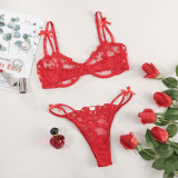 Mesh Embroidered Lace Lingerie Two-Piece Set Bra