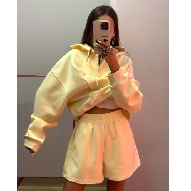 Trendy Hoodie Cardigan & Wide-Leg Shorts Coordinated Set