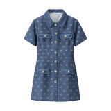 Feminine DENIM DIAMANTE BOW COLLARED MINI DRESS