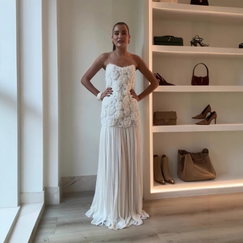 Rose Embellished Ruffle Trim Spaghetti Strap Dress