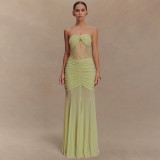 Sultry Cutout Ruched Strapless Maxi Dress