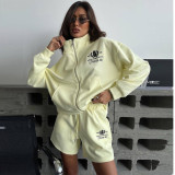 Zip-Neck Embroidered Long Sleeve Sweatshirt & Shorts Coordinated Set
