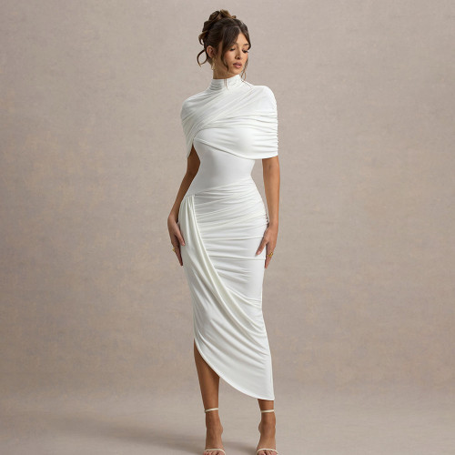 Ruched Backless Bodycon Maxi Dress - Sensual Evening Cocktail Gown