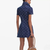 Feminine DENIM DIAMANTE BOW COLLARED MINI DRESS