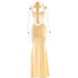 Sultry Open-Back Ruched Maxi Dress
