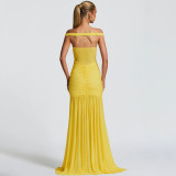 Elegant Mesh Pleated Backless Maxi Dress