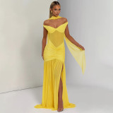 Elegant Mesh Pleated Backless Maxi Dress