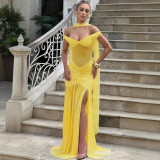 Elegant Mesh Pleated Backless Maxi Dress