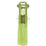 Elegant Mesh Pleated Backless Maxi Dress