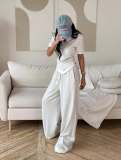 Garde Cinched Waist Button-Accent T-Shirt & Straight-Leg Casual Pants Set
