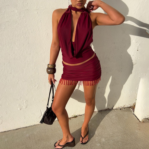 Provocative Two-Piece Crop Top & Bodycon Skirt Set