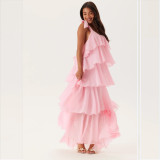 Romantic Pink Backless Spaghetti Strap Dress