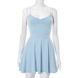 Solid Color Spaghetti Strap Mini Dress