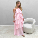 Romantic Pink Backless Spaghetti Strap Dress