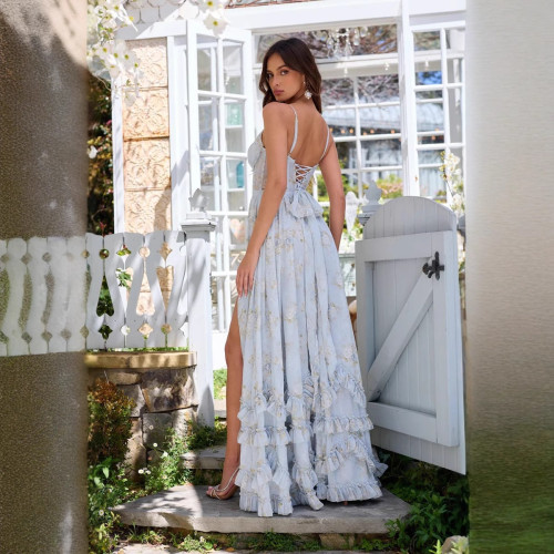 Elegant Floral Spaghetti Strap Maxi Dress