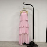 Romantic Pink Backless Spaghetti Strap Dress