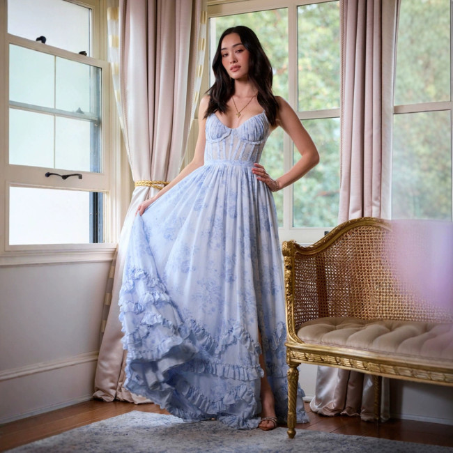 Elegant Floral Spaghetti Strap Maxi Dress