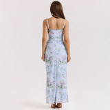 IHOOV Lini mesh maxi dress in blue floral