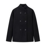 Short Double-Breasted Wool Coat