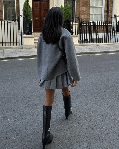 Short Double-Breasted Wool Coat